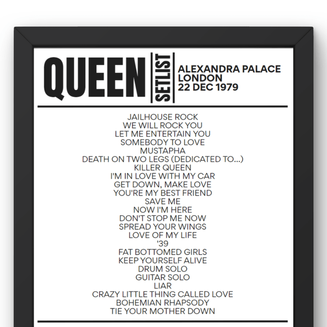 Queen Alexandra Palace London 1979 Replica Setlist - Setlist