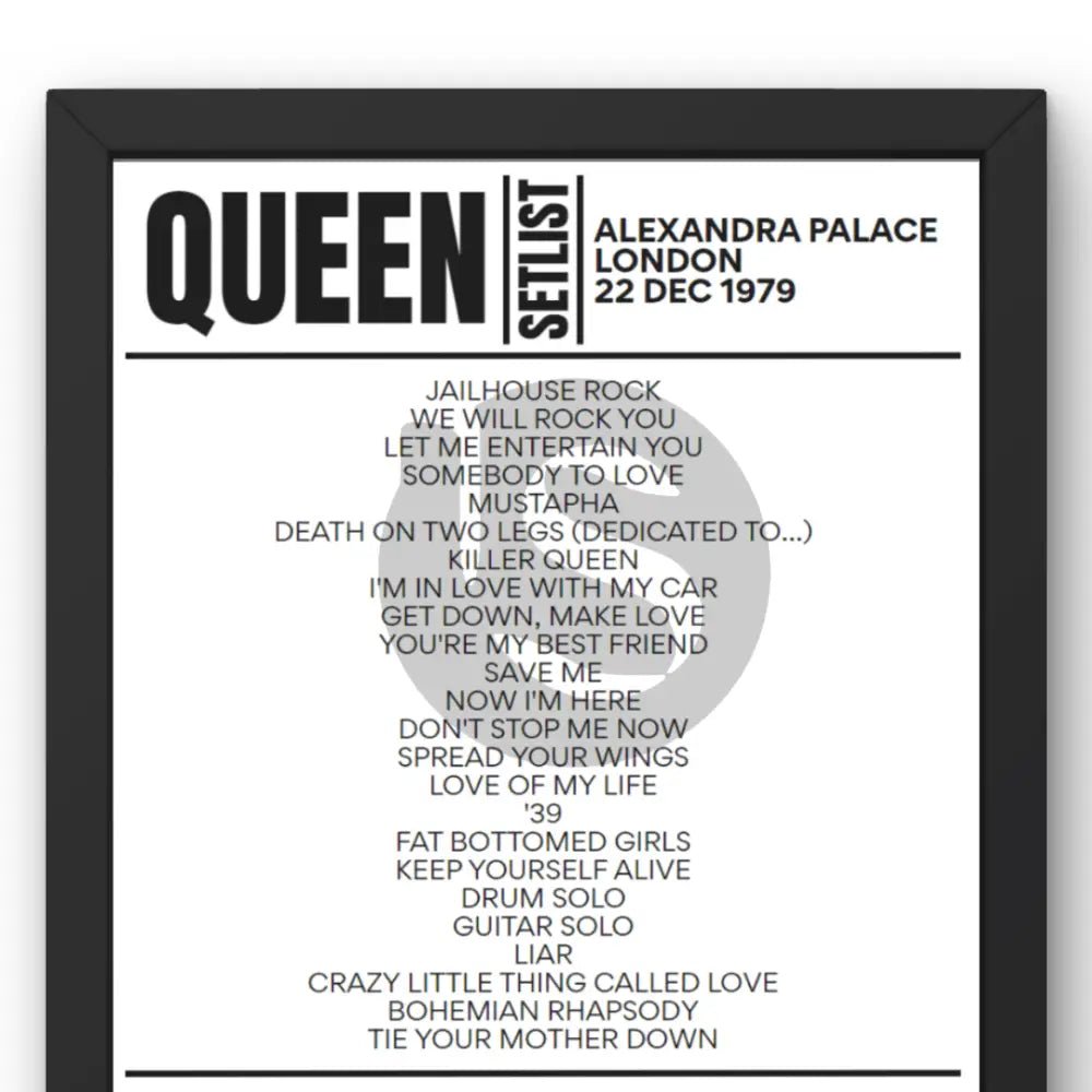 Queen Alexandra Palace London 1979 Replica Setlist - Setlist