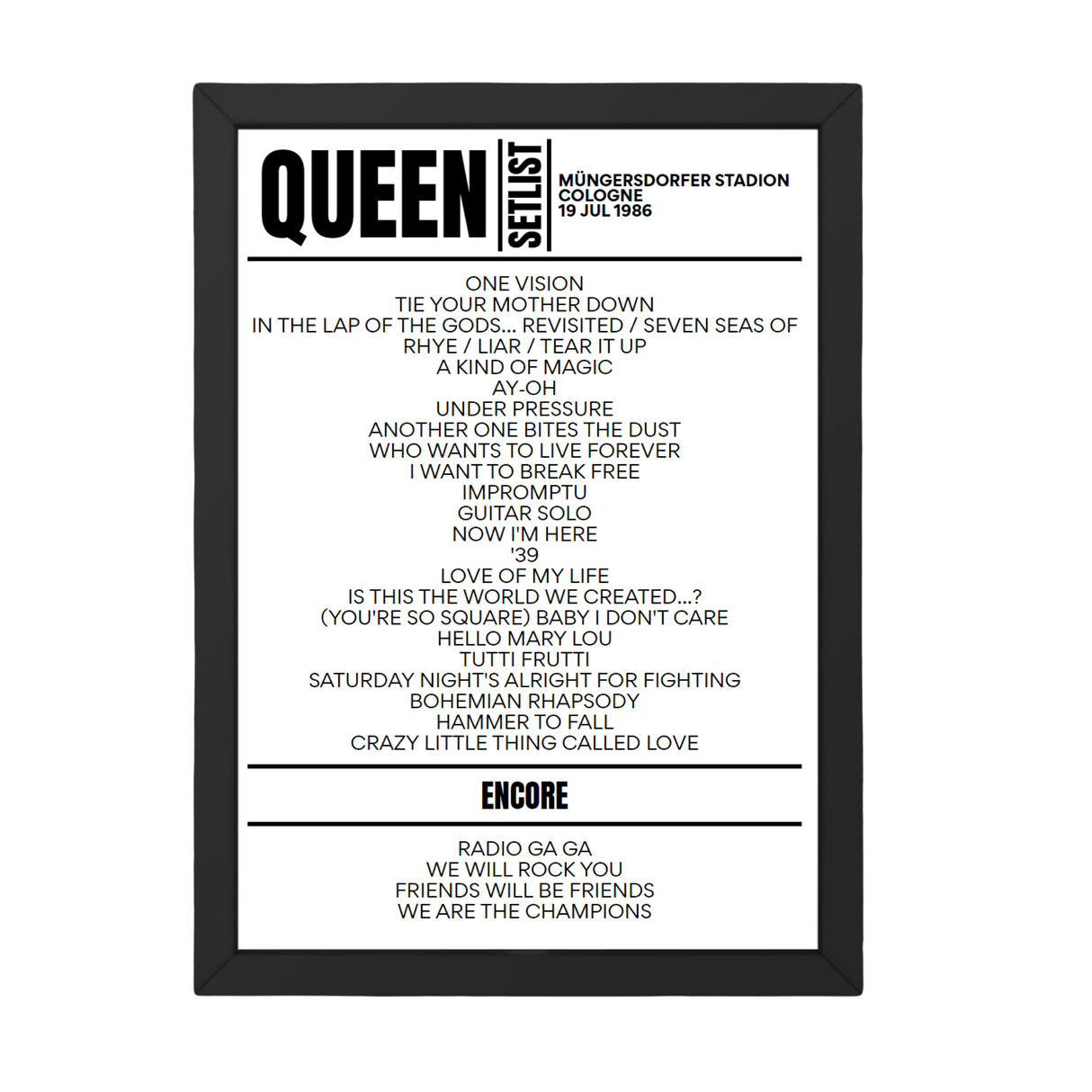 Queen Cologne July 1982 Replica Setlist - Setlist