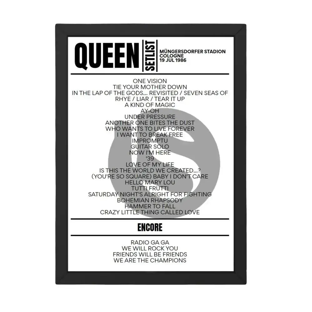 Queen Cologne July 1982 Replica Setlist - Setlist