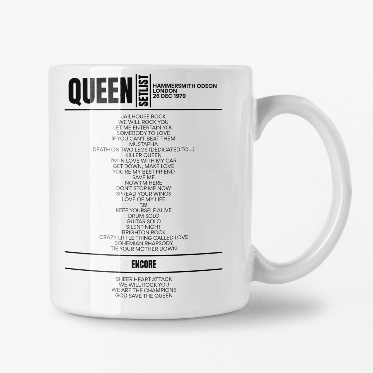 Queen Hammersmith Odeon 26 December 1979 Setlist Mug - Setlist