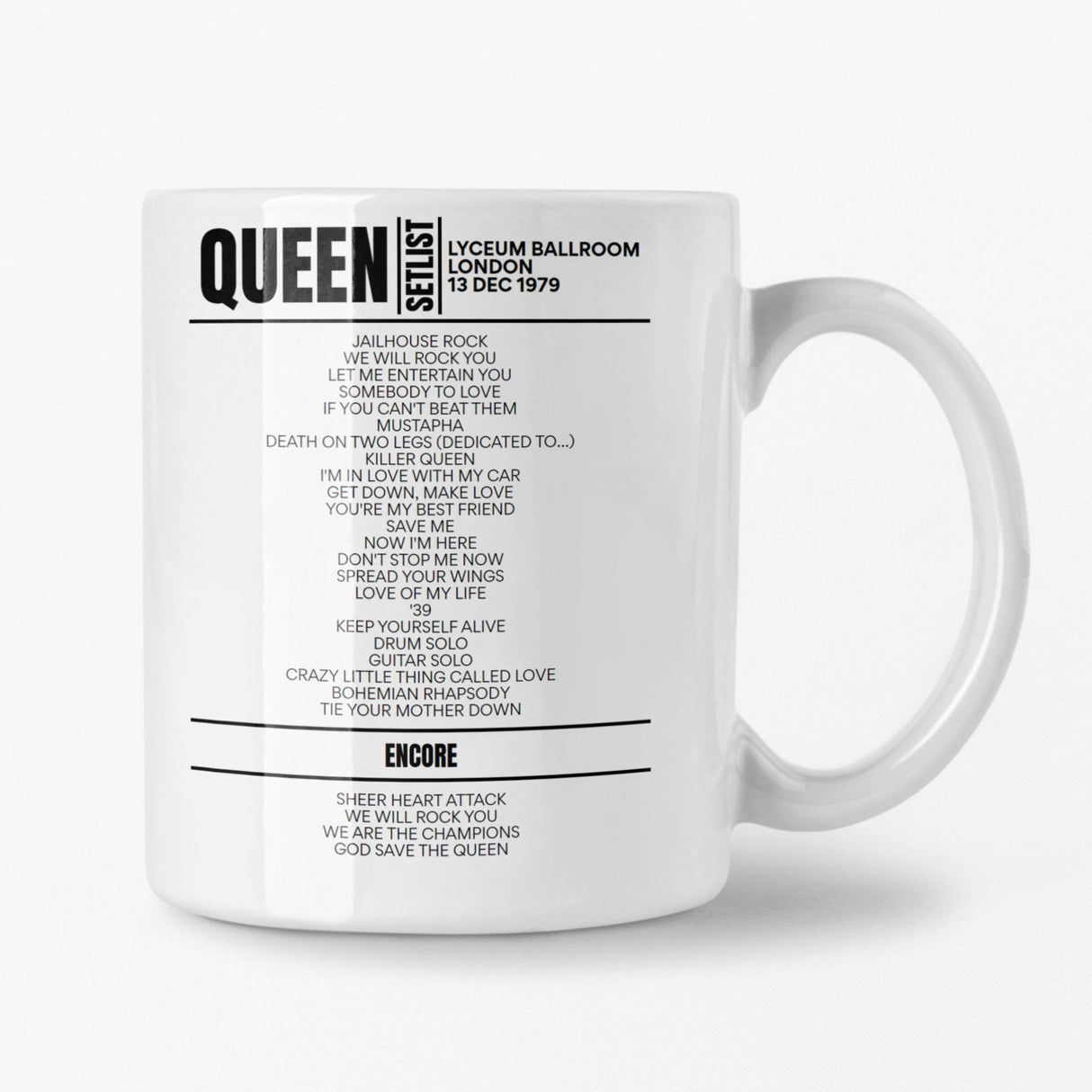 Queen Lyceum Ballroom London 13 December 1979 Setlist Mug - Setlist