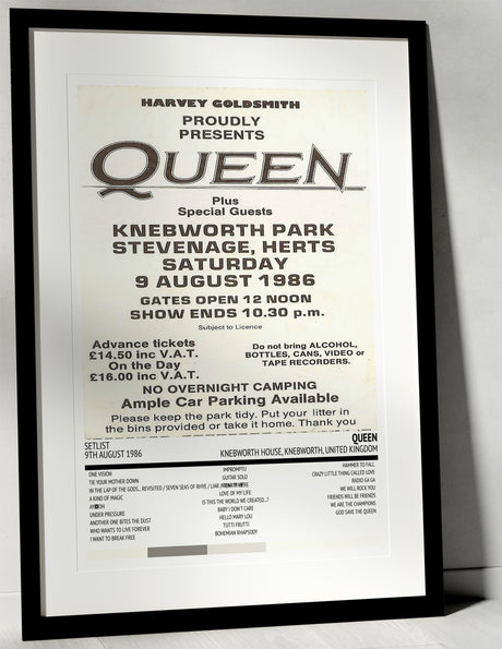 Queen Magic Knebworth House Knebworth 9th August 1986 - Setlist Tour Poster - Setlist