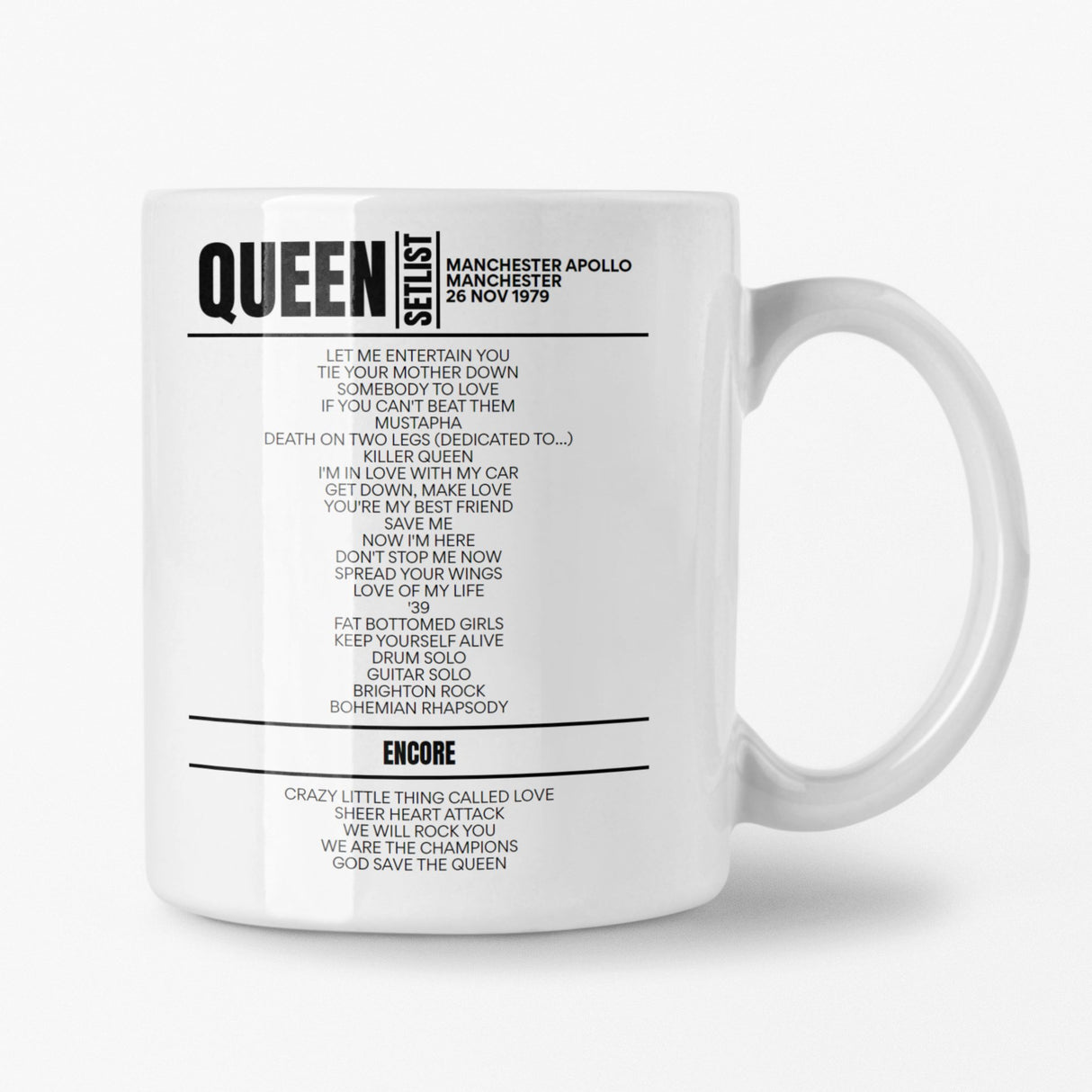 Queen Manchester Apollo 26 November 1979 Setlist Mug - Setlist