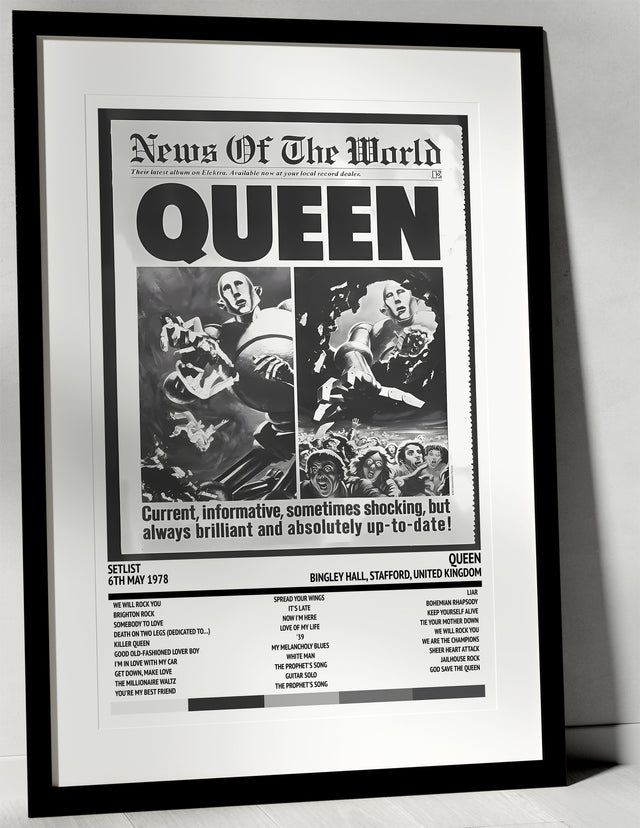 Queen News of the World Bingley Hall Stafford 6th May 1978 - Setlist Tour Poster - Setlist