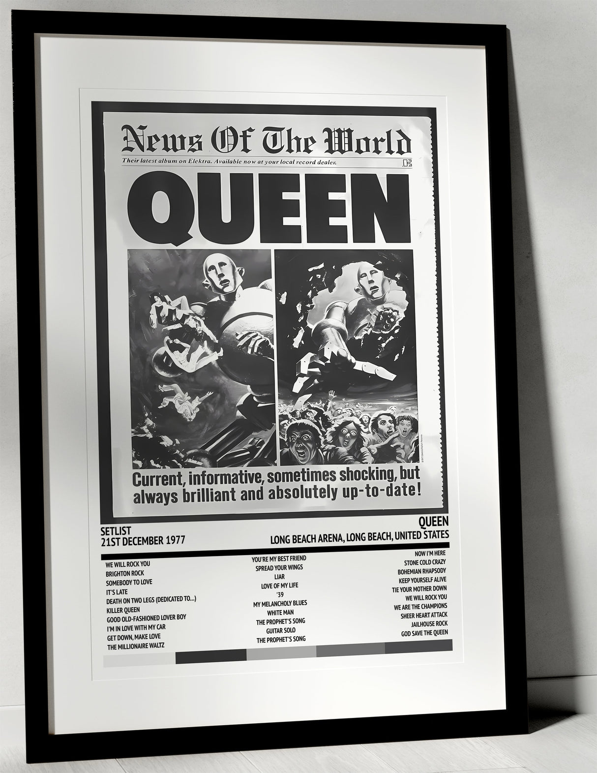 Queen News of the World Long Beach Arena Long Beach 21st December 1977 - Setlist Tour Poster - Setlist