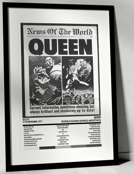 Queen News of the World Richfield Coliseum Richfield 27th November 1977 - Setlist Tour Poster - Setlist