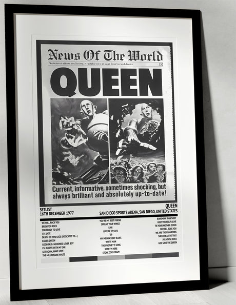 Queen News of the World San Diego Sports Arena San Diego 16th December 1977 - Setlist Tour Poster - Setlist