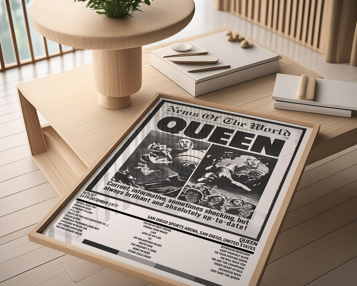 Queen News of the World San Diego Sports Arena San Diego 16th December 1977 - Setlist Tour Poster - Setlist