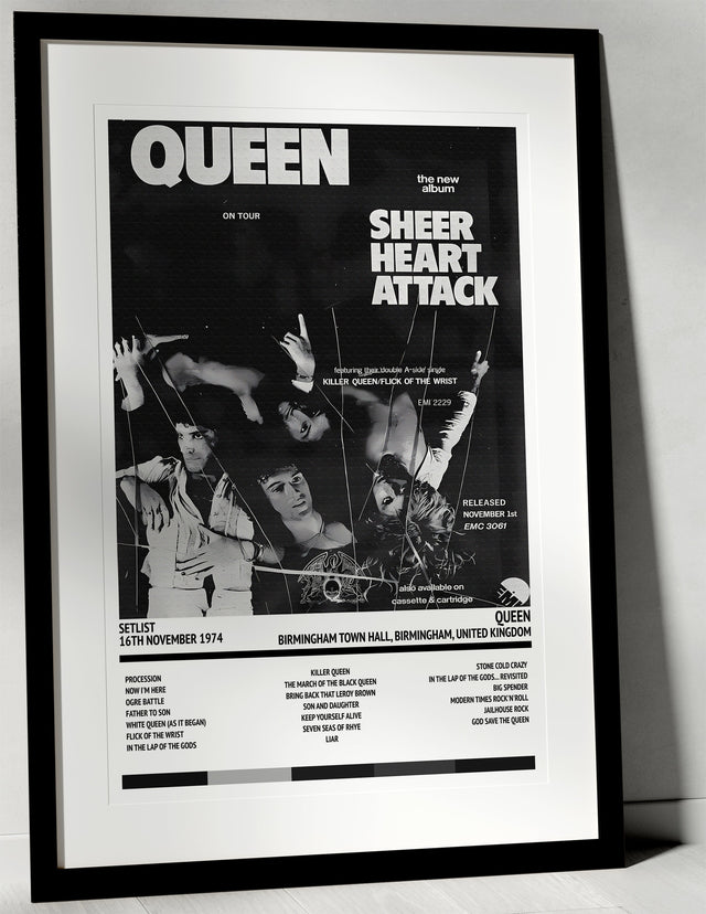 Queen Sheer Heart Attack Birmingham Town Hall Birmingham 16th November 1974 - Setlist Tour Poster - Setlist