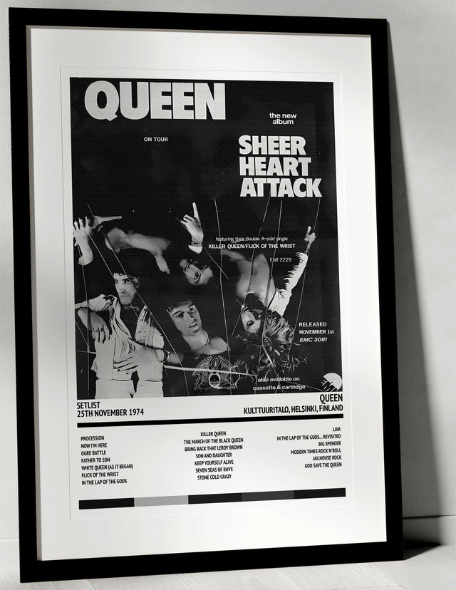 Queen Sheer Heart Attack Kulttuuritalo Helsinki 25th November 1974 - Setlist Tour Poster - Setlist