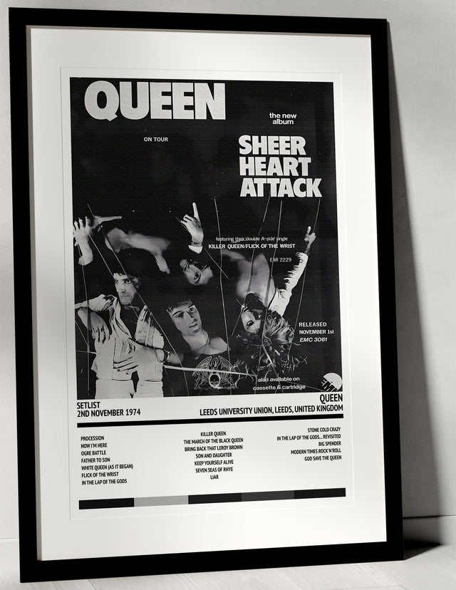 Queen Sheer Heart Attack Leeds University Union Leeds 2nd November 1974 - Setlist Tour Poster - Setlist