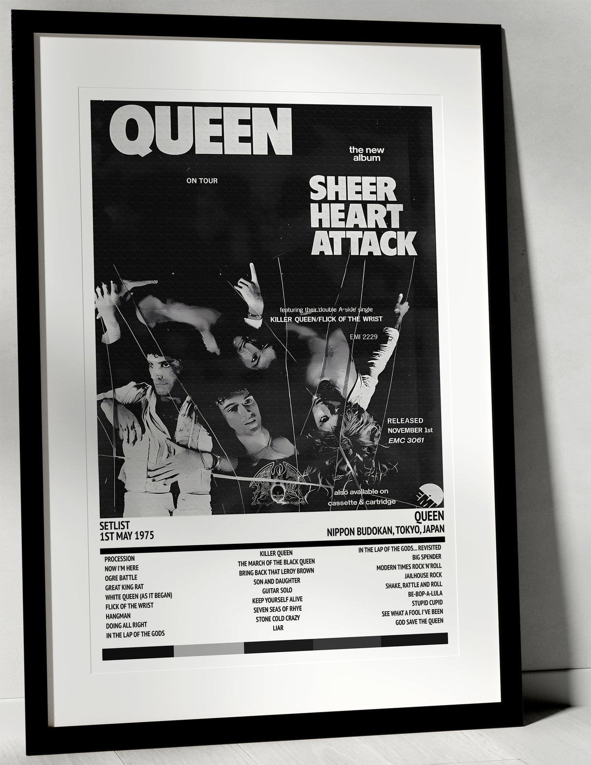 Queen Sheer Heart Attack Nippon Budokan Tokyo 1st May 1975 - Setlist Tour Poster - Setlist