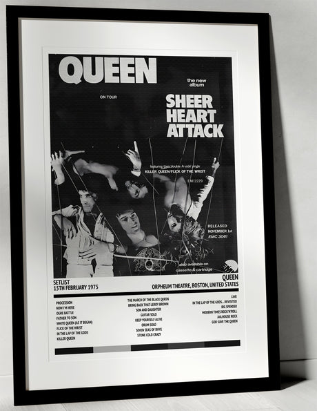 Queen Sheer Heart Attack Orpheum Theatre Boston 15th February 1975 - Setlist Tour Poster - Setlist