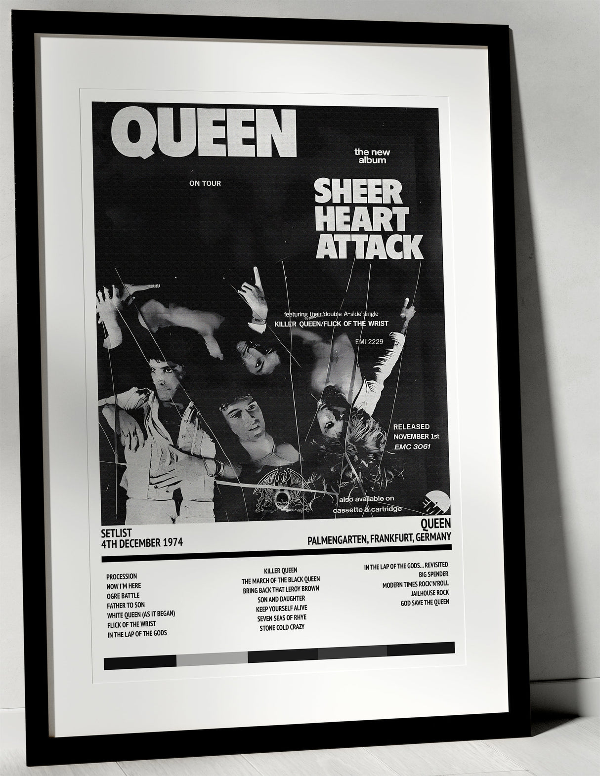 Queen Sheer Heart Attack Palmengarten Frankfurt 4th December 1974 - Setlist Tour Poster - Setlist