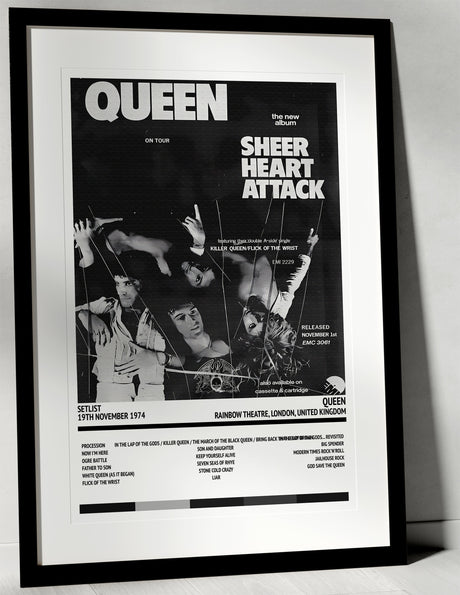 Queen Sheer Heart Attack Rainbow Theatre London 19th November 1974 - Setlist Tour Poster - Setlist