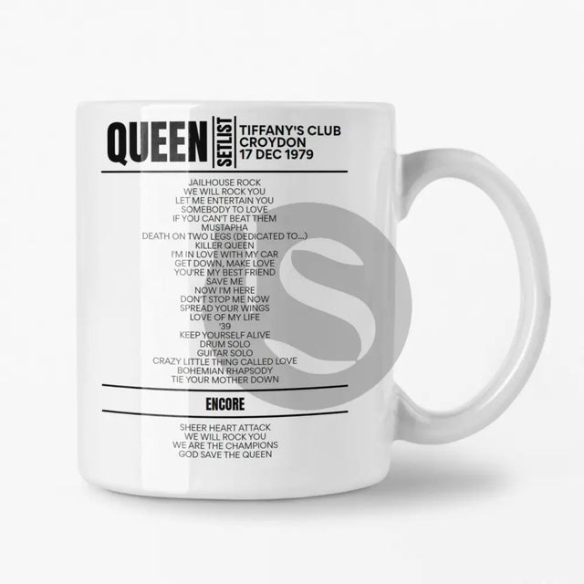 Queen Tiffany's Club 17 December 1979 Setlist Mug - Setlist