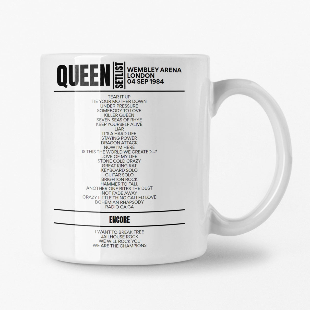 Queen Wembley Arena London 04 September 1984 Setlist Mug - Setlist