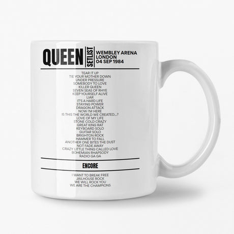 Queen Wembley Arena London 04 September 1984 Setlist Mug - Setlist