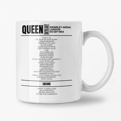 Queen Wembley Arena London 08 September 1984 Setlist Mug - Setlist