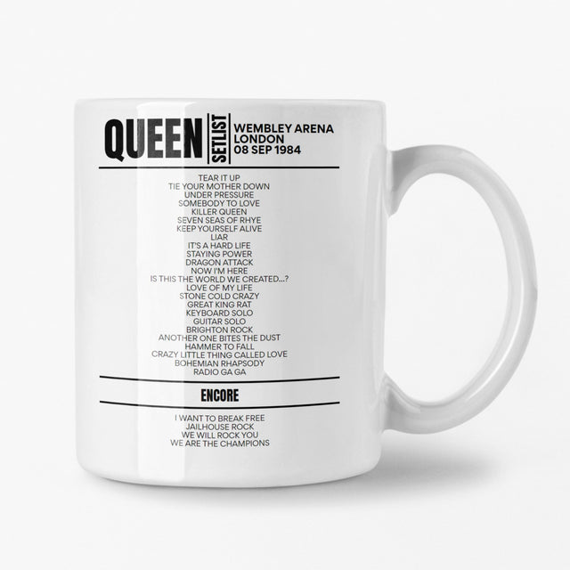 Queen Wembley Arena London 08 September 1984 Setlist Mug - Setlist