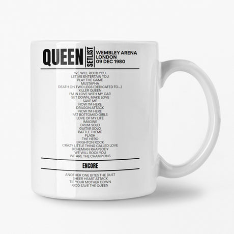 Queen Wembley Arena London 9 December 1980 Setlist Mug - Setlist