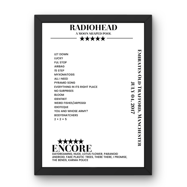 Radiohead July 04, 2017 Emirates Old Trafford Manchester Setlist Poster - Setlist