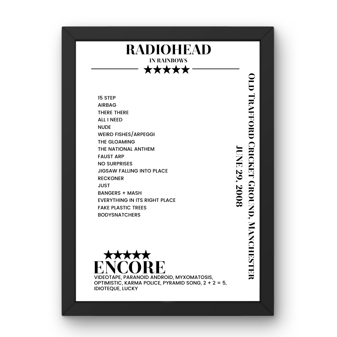 Radiohead June 29, 2008 Old Trafford Cricket Ground Manchester Setlist Poster - Setlist