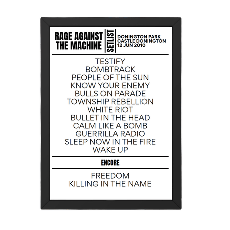 Rage Against The Machine Download Festival 2010 Replica Setlist - Setlist