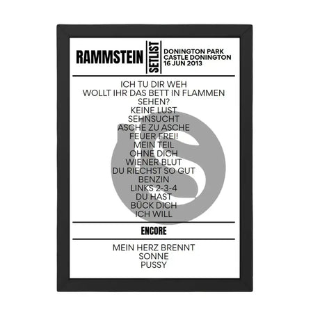 Rammstein Download Festival 2013 Replica Setlist - Setlist