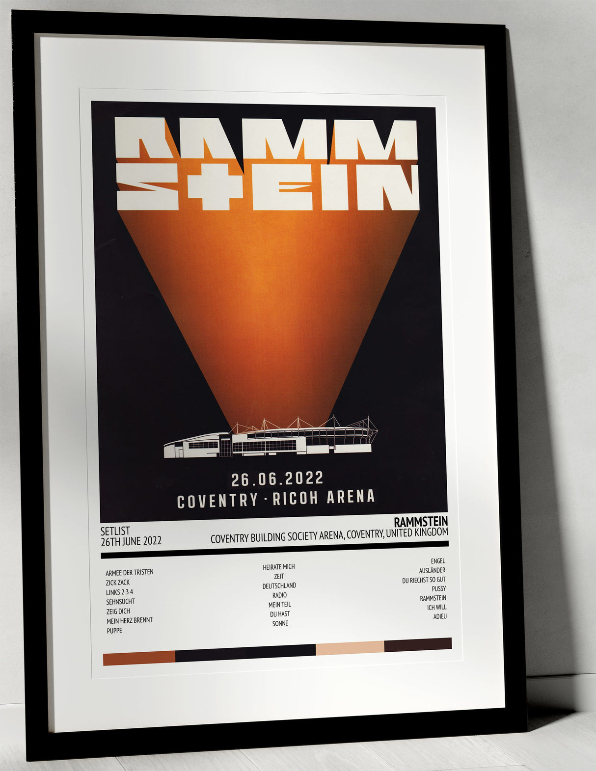 Rammstein Stadium Tour Coventry Building Society Arena Coventry 26th June 2022 - Setlist Tour Poster - Setlist