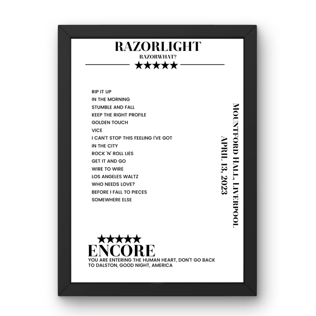 Razorlight April 13, 2023 Mountford Hall Liverpool Setlist Poster - Setlist