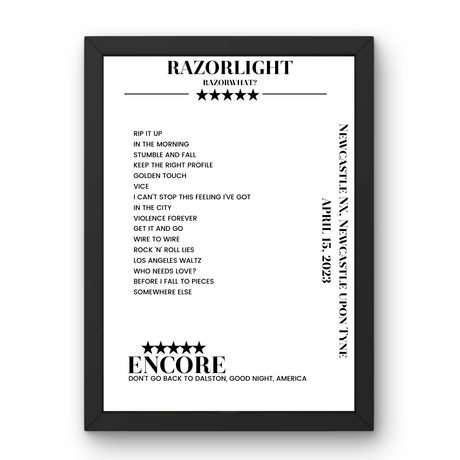 Razorlight April 15, 2023 Newcastle NX Newcastle upon Tyne Setlist Poster - Setlist