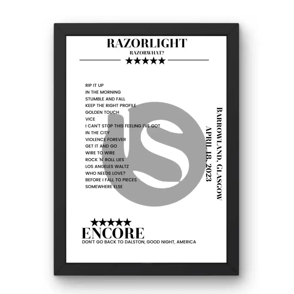 Razorlight April 18, 2023 Barrowland Glasgow Setlist Poster - Setlist