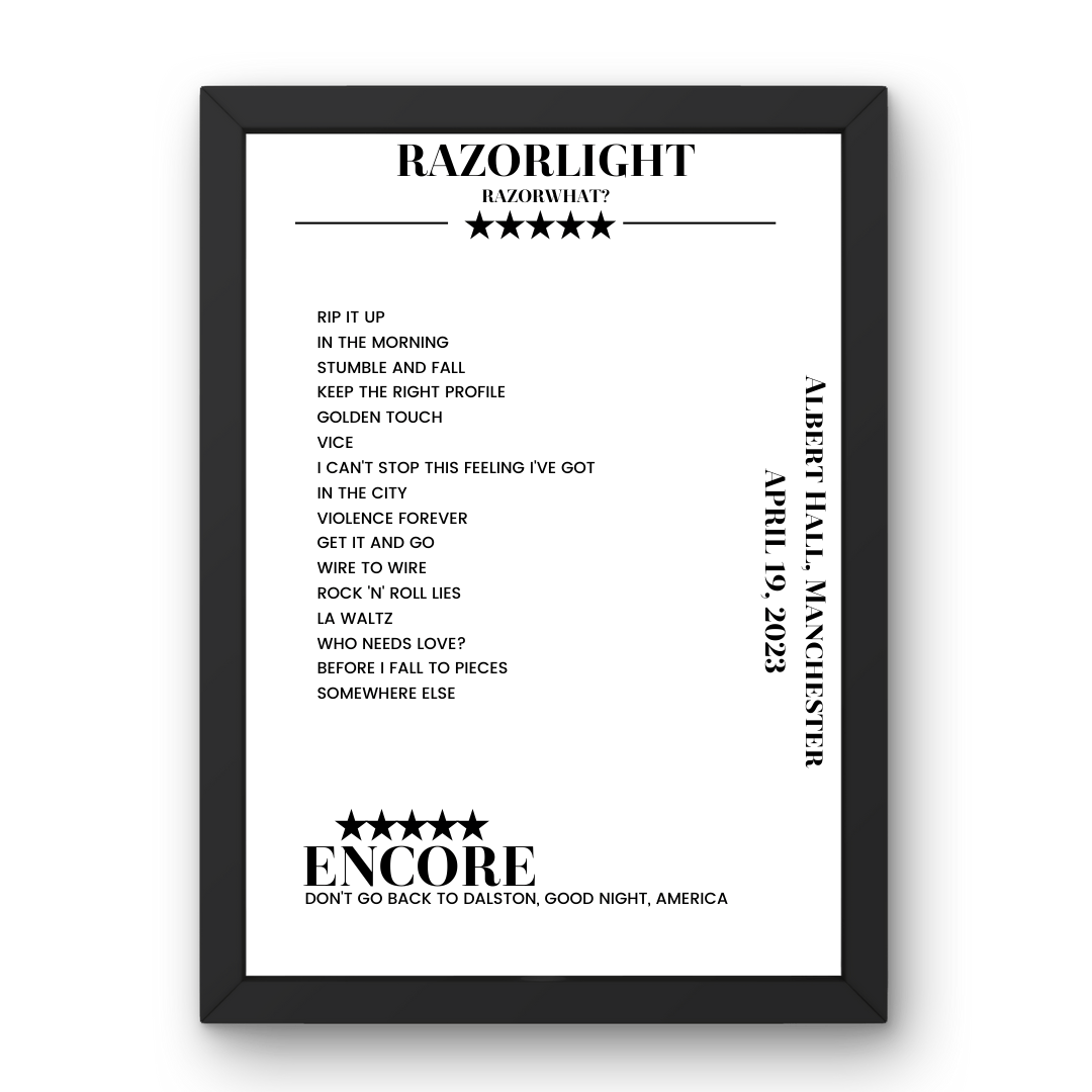 Razorlight April 19, 2023 Albert Hall Manchester Setlist Poster - Setlist