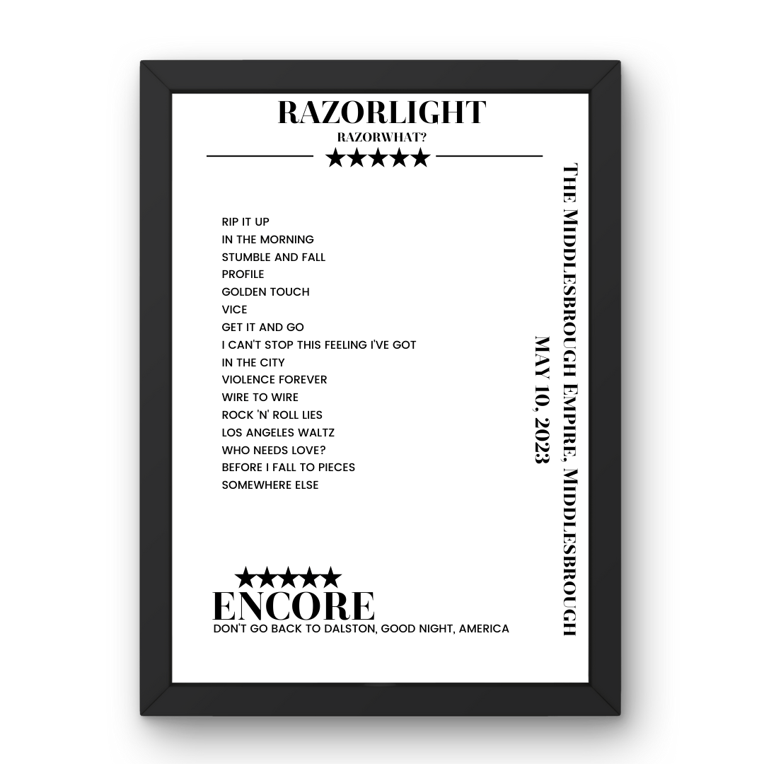 Razorlight May 10, 2023 The Middlesbrough Empire Middlesbrough Setlist Poster - Setlist