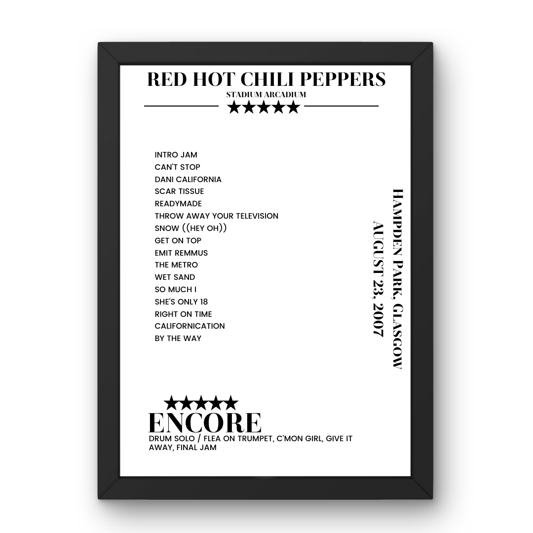 Red Hot Chili Peppers August 23, 2007 Hampden Park Glasgow Setlist Poster - Setlist