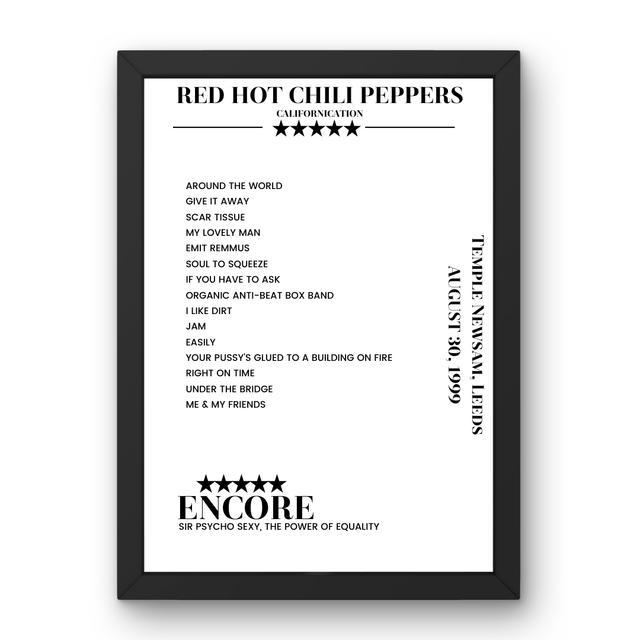 Red Hot Chili Peppers August 30, 1999 Temple Newsam Leeds Setlist Poster - Setlist