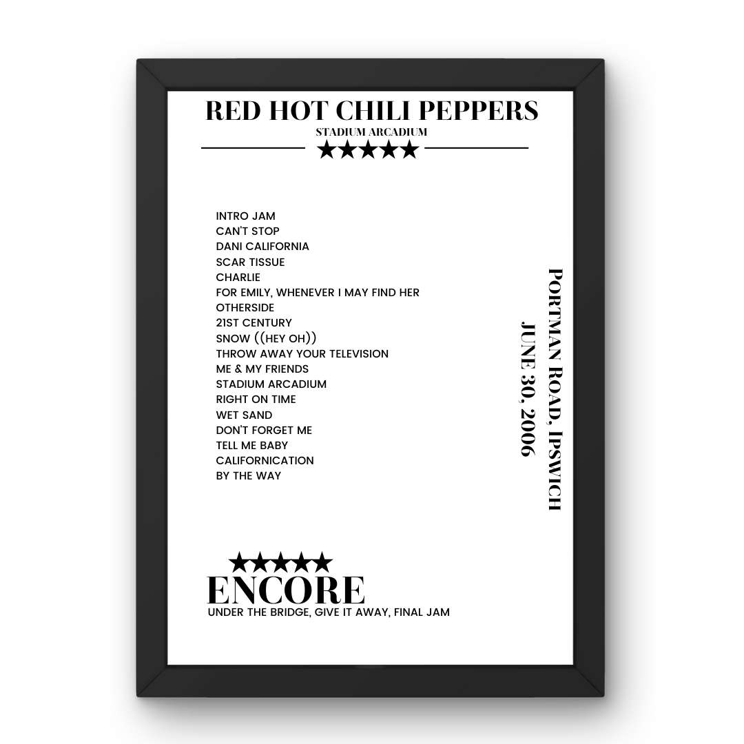 Red Hot Chili Peppers June 30, 2006 Portman Road Ipswich Setlist Poster - Setlist