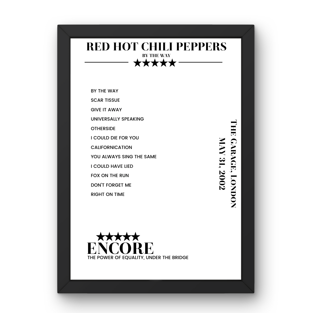 Red Hot Chili Peppers May 31, 2002 The Garage London Setlist Poster - Setlist