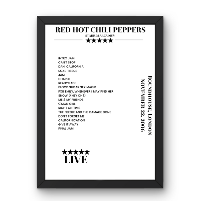 Red Hot Chili Peppers November 22, 2006 Roundhouse London Setlist Poster - Setlist