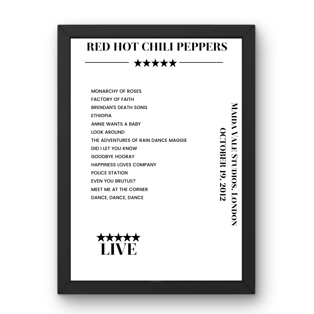 Red Hot Chili Peppers October 19, 2012 Maida Vale Studios London Setlist Poster - Setlist