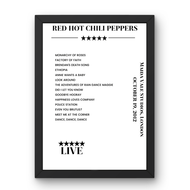 Red Hot Chili Peppers October 19, 2012 Maida Vale Studios London Setlist Poster - Setlist