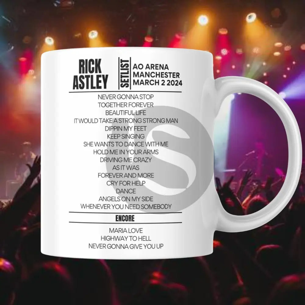 Rick Astley AO Arena Manchester March 2 2024 Setlist Mug - Setlist