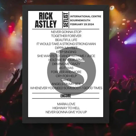 Rick Astley Bournemouth International Centre February 29 2024 Setlist - Setlist