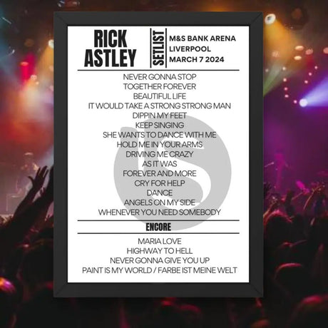 Rick Astley M&S Bank Arena Liverpool March 7 2024 Setlist - Setlist