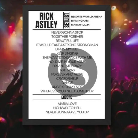 Rick Astley Resorts World Arena Birmingham March 1 2024 Setlist - Setlist