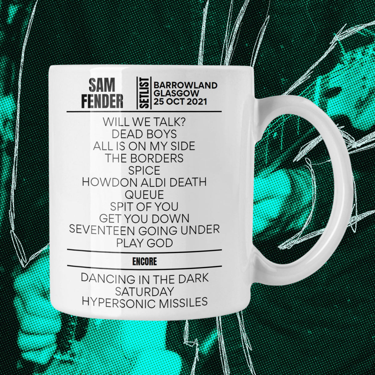 Sam Fender Glasgow October 25, 2021 Replica Setlist Mug - Setlist