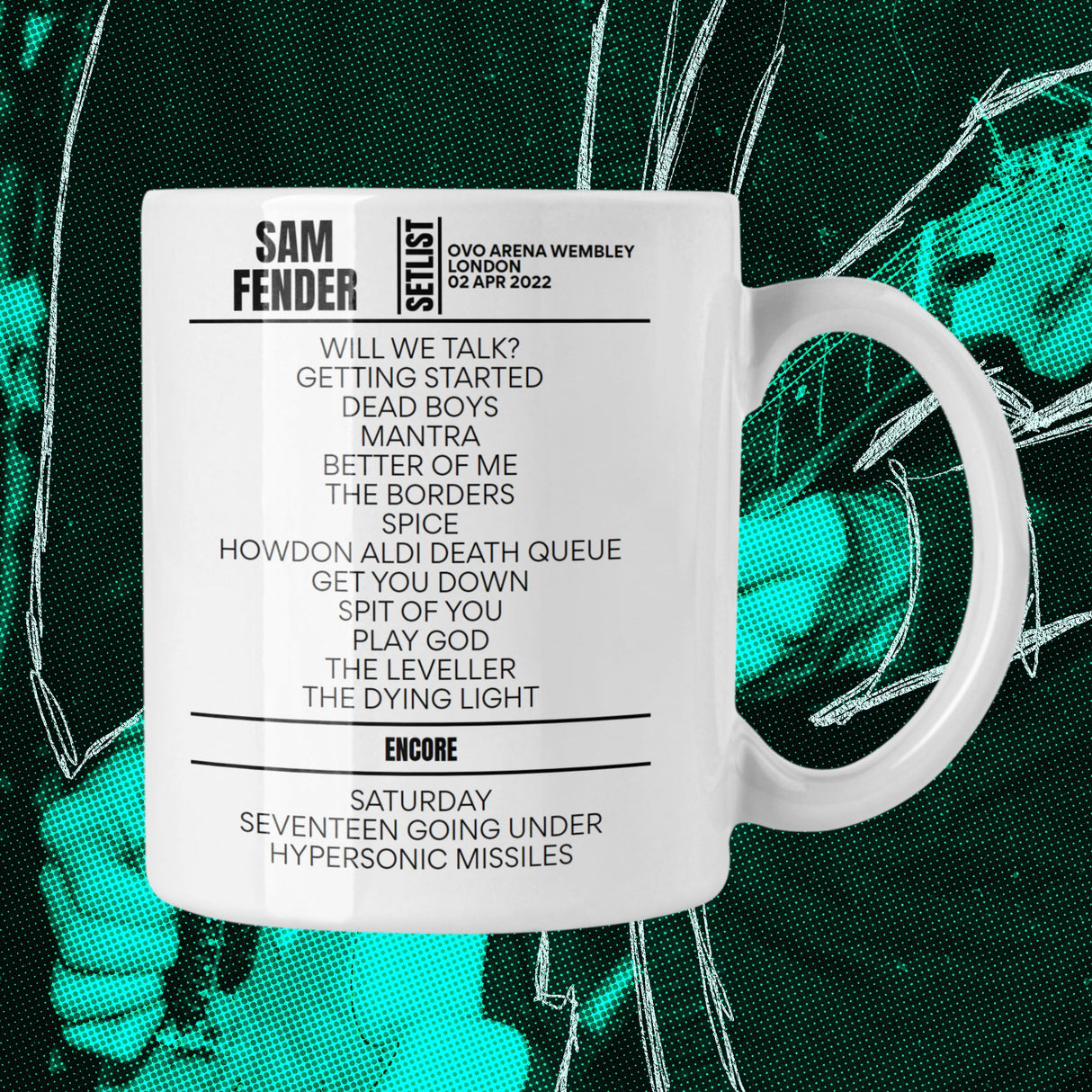 Sam Fender London April 2, 2022 Replica Setlist Mug - Setlist