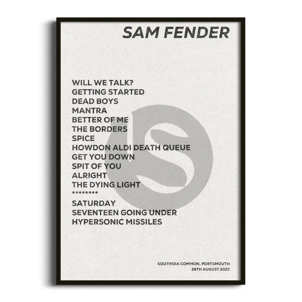 Sam Fender Portsmouth 28th August 2022 - Gig Setlist - Setlist